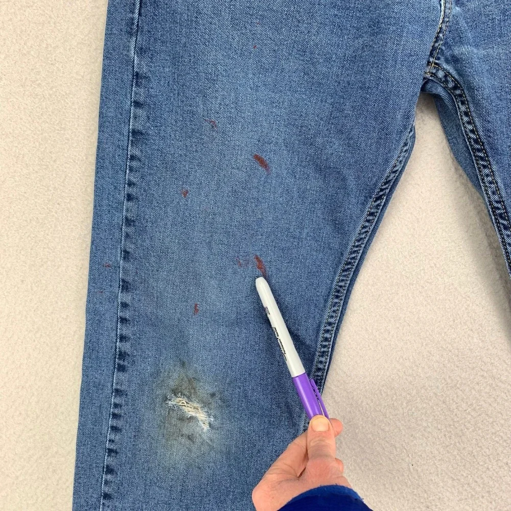 Thrashed Levi's Jeans 505 Mens 34x32 Faded Distressed Denim Painted Workwear Y2K